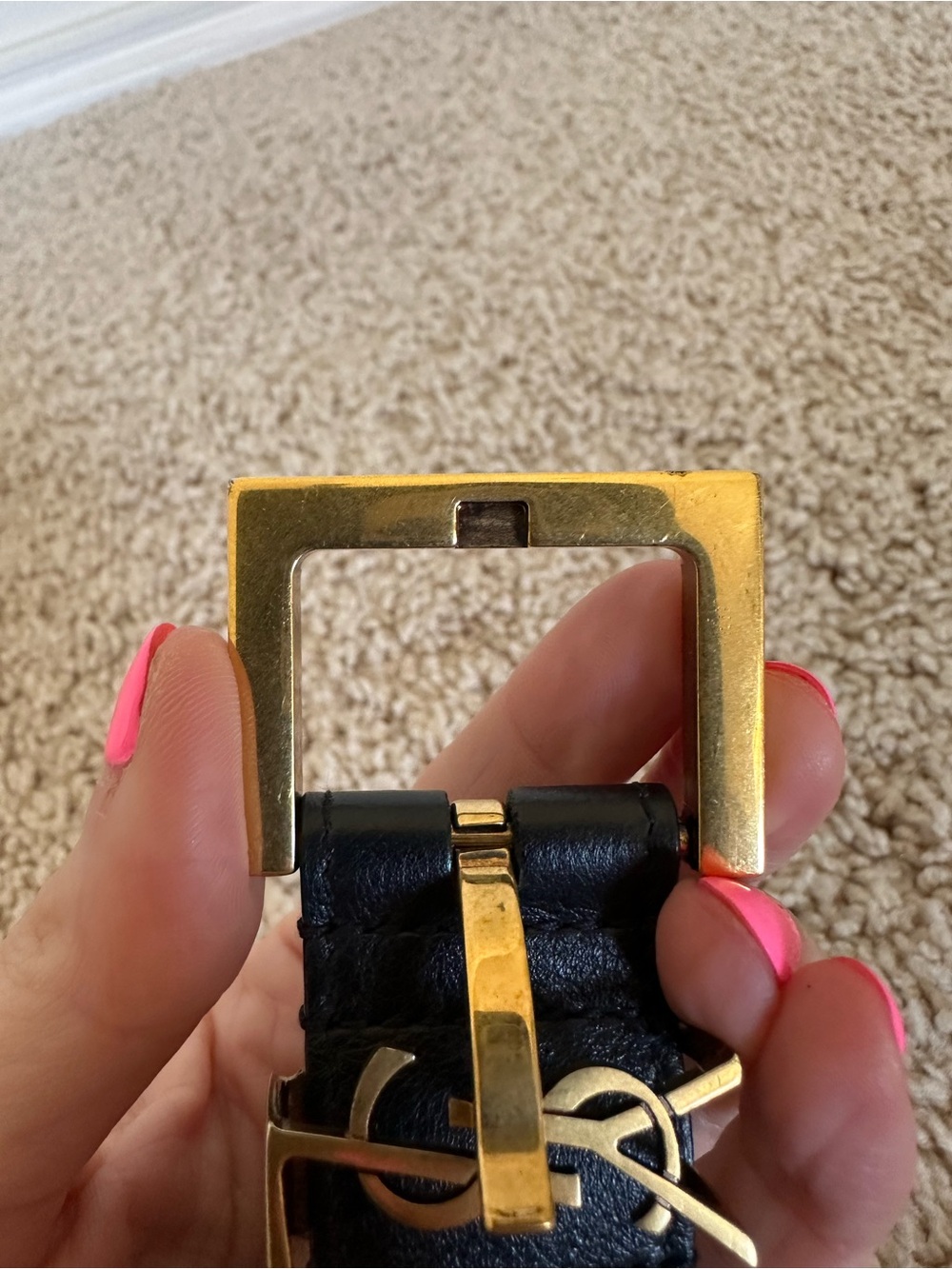 Saint Laurent Black Leather Belt with Gold YSL Logo - Picture 6 of 6